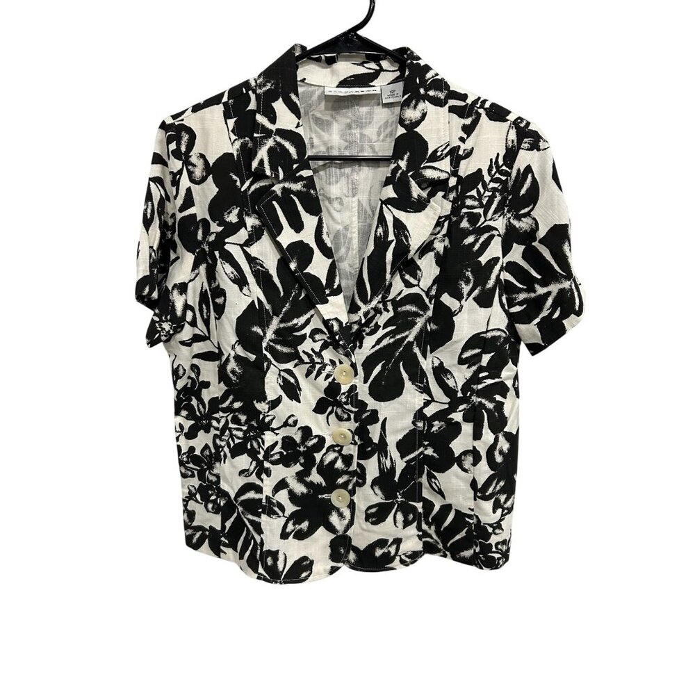 Sag Harbor Womens Black White Floral Print Short-Sleeve Blazer Jacket 16P NWT